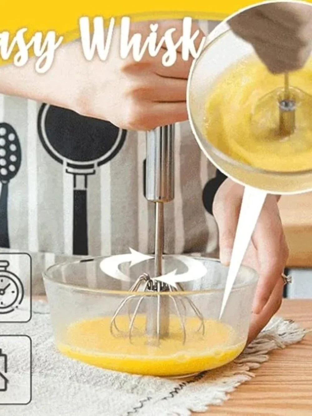Handheld Mixer, Stainless Steel Semi-Automatic Whisk Rotating Semi-Automatic Egg